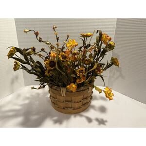 Artificial Golden Flower Arrangement in Basket, Spring - Fall Decor